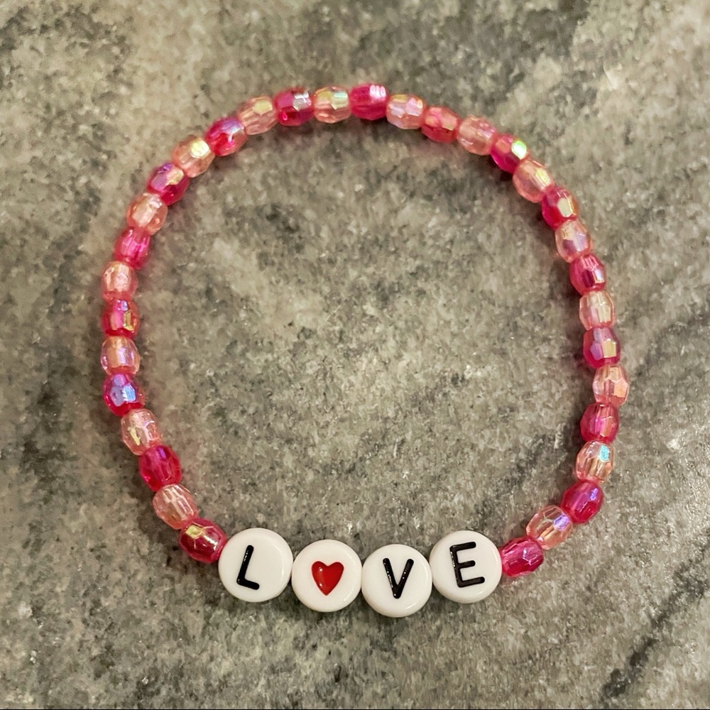 Pink Beaded Love Stretchy Bracelet